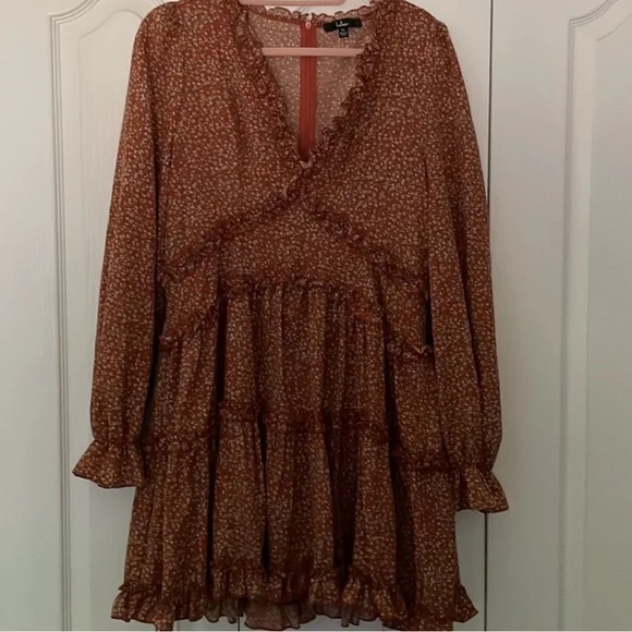 Lulu’s Rust/Orange Ruffle Dress Size XL - Picture 5 of 7